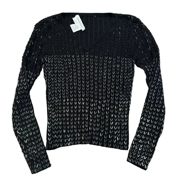 Sweaters - Vintage 90’s beaded black silk blend sweater size large